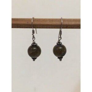 Sterling Silver 925 Dark Brown Stone Bead Hoops Vintage